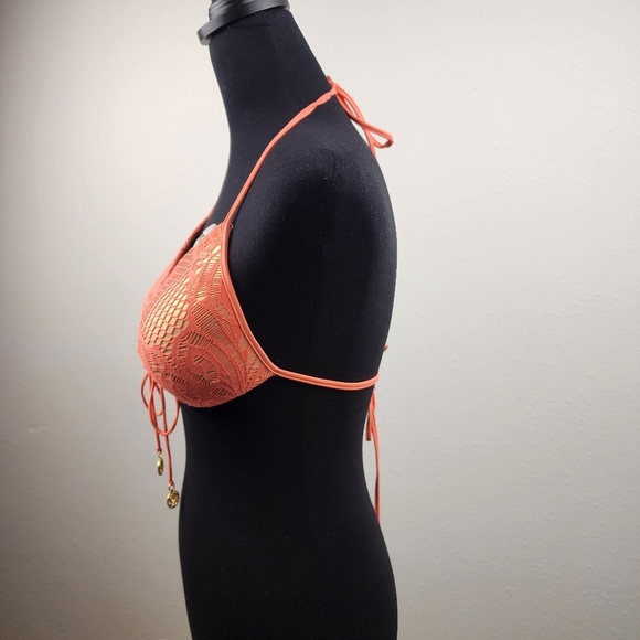 Luli Fama Guauanco Mamey Bandeau Coral Push-Up Halter Bikini Top Size Large - Picture 4 of 10
